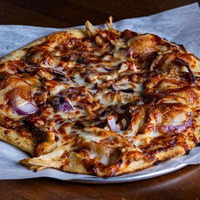 Bourbon BBQ Pizza, close up.