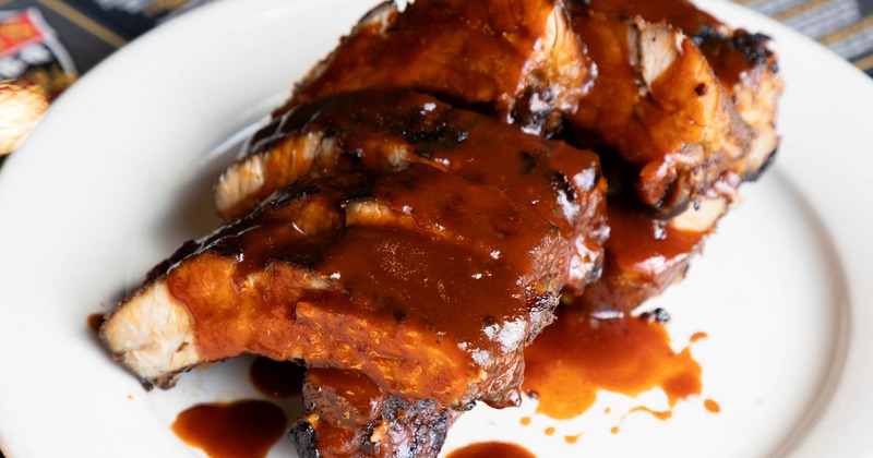 Ribs topped with BBQ sauce