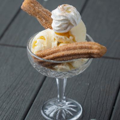 Churros and Vanilla Ice Cream.