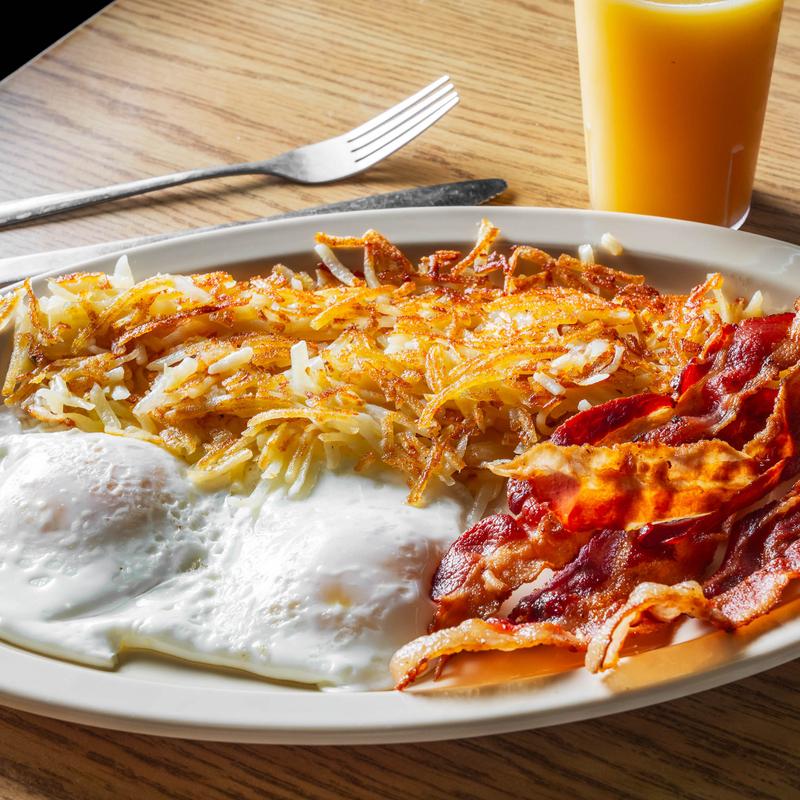 menu item 2 of 21, 2 Eggs & Ham, Sausage, Bacon, Fried Bologna, or Pork Chop