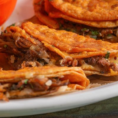 Three birria quesadillas.