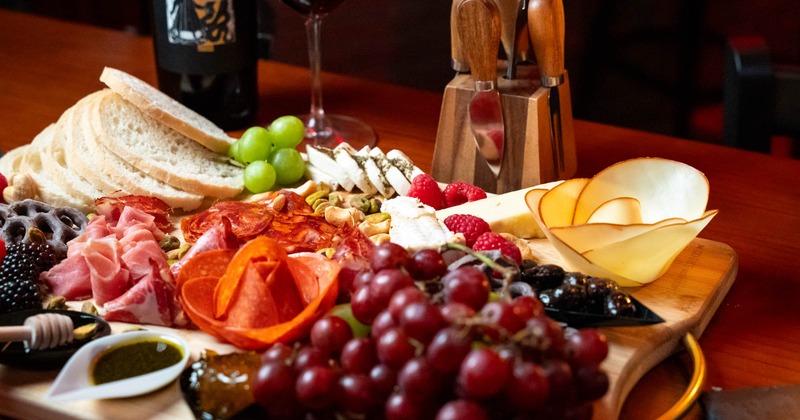 Mixed charcuterie board food