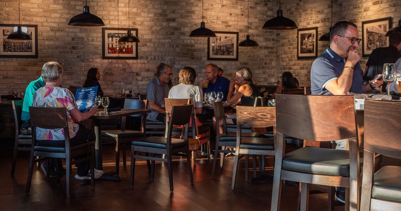 Restaurant interior, dining area with guests