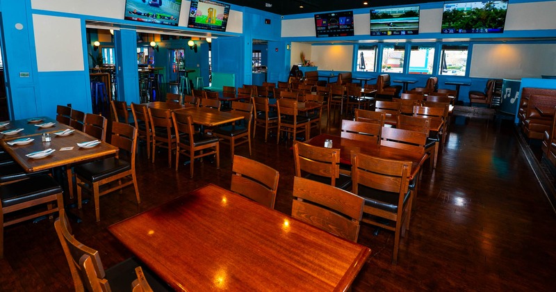 Interior, tables and chairs lined up