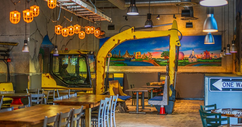 Restaurant interior space-themed environment under construction