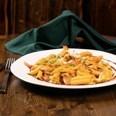 Plate of Rasta Pasta served on the table.