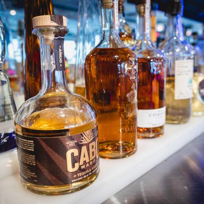 Alcohol drink bottles on the shelf.