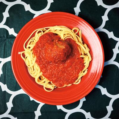 Meatball spaghetti, top view
