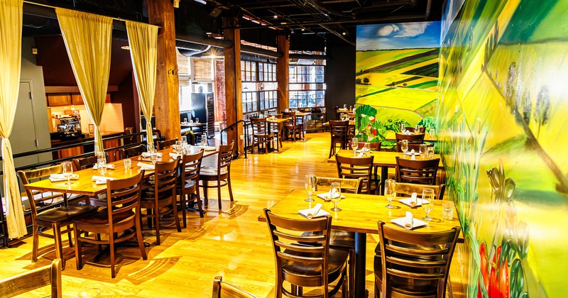 Interior, dining area with set tables