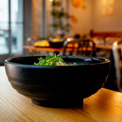 Served bowl with food.