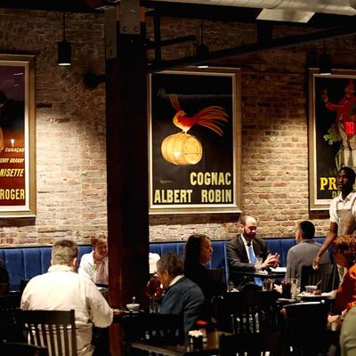 The restaurant's interior, guests.