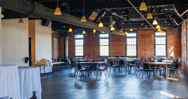 Diner area, wide view, tables and chairs