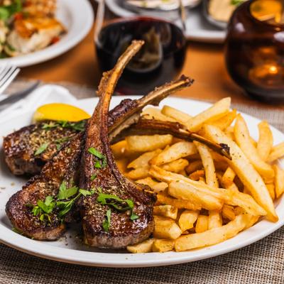 Brizola dish with Greek-style fresh-cut fries.