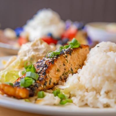 Grilled Furikake Salmon with side of rice.