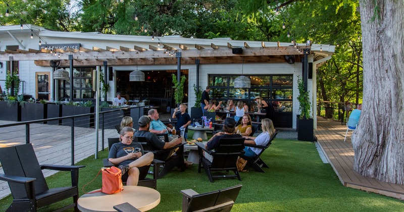 Interior, seating area with guests