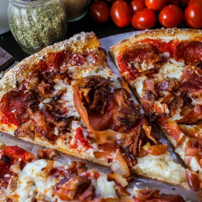 Italian meat pizza, close-up