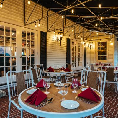 Exterior, covered patio, seating area.