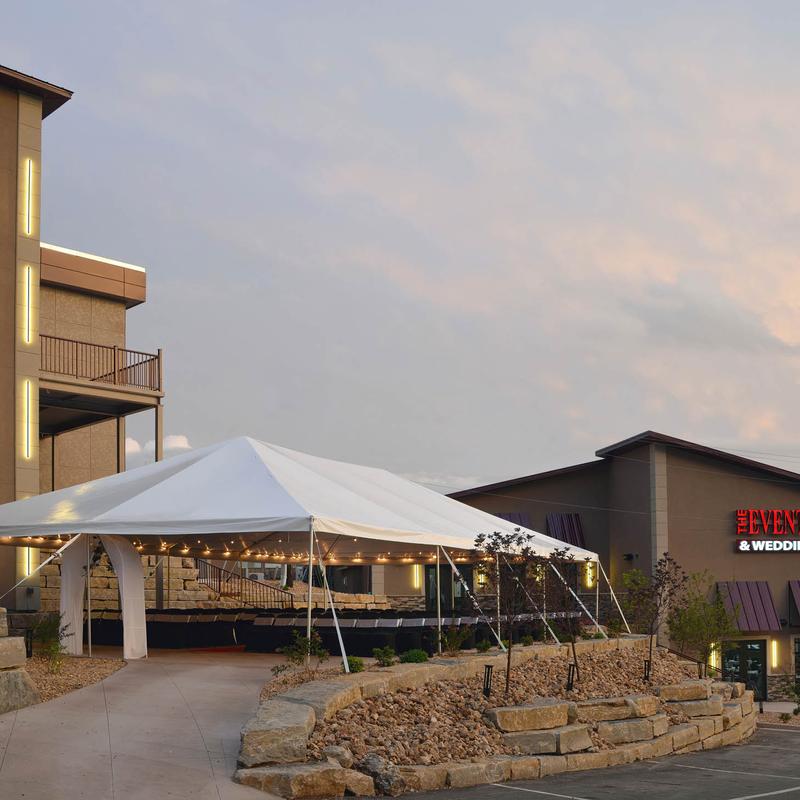 A wide shot of the resort in daylight.