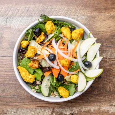 Blueberry apple quinoa salad, top view.