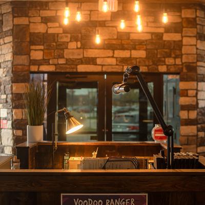 The restaurant's interior, the lighting.