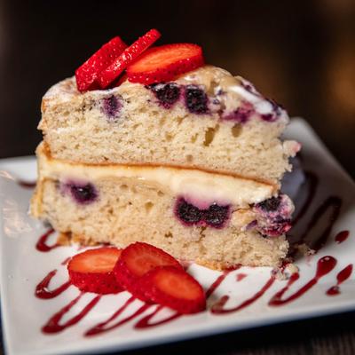 A piece of blueberry cake.