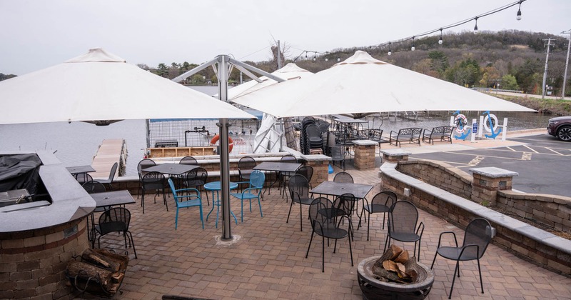 Exterior, tables, chairs and parasols