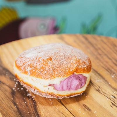 Ube filled Portuguese donut.