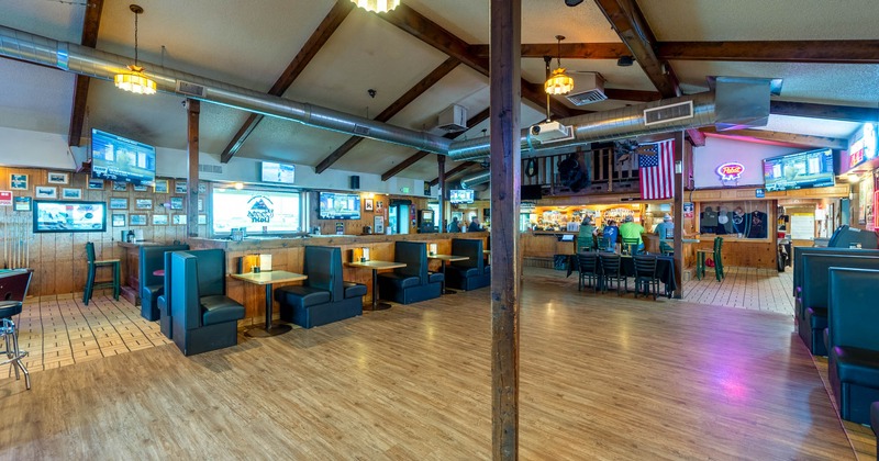 Interior, tables and seating booths