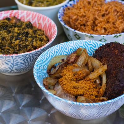 four types of food in bowls