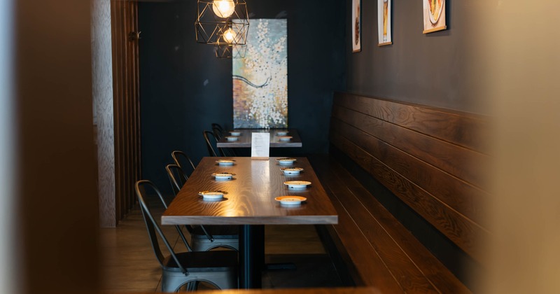 Interior, tables and chairs all lined up