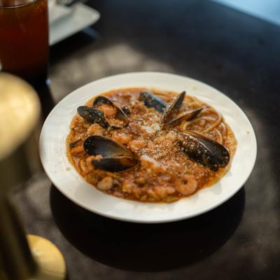 Seafood pasta.