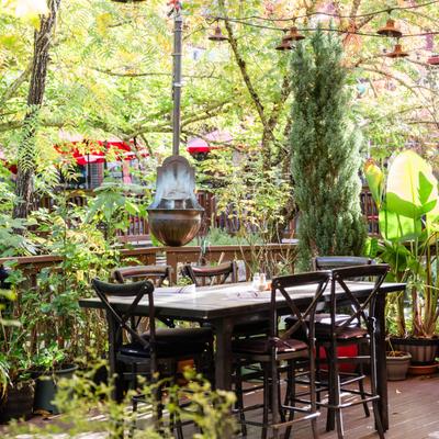 An inviting outdoor patio dining area.