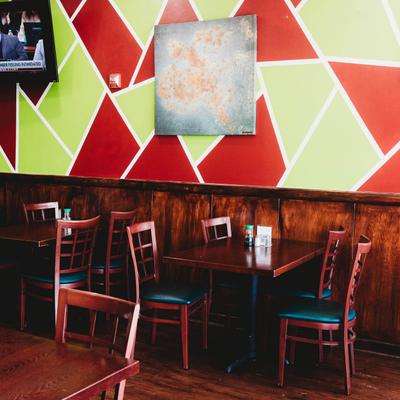 Interior, dining tables.