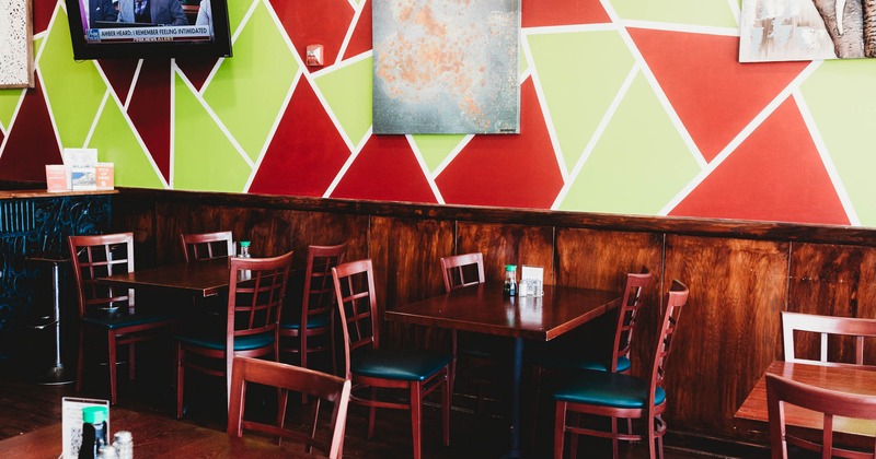 Interior, lined up dining tables