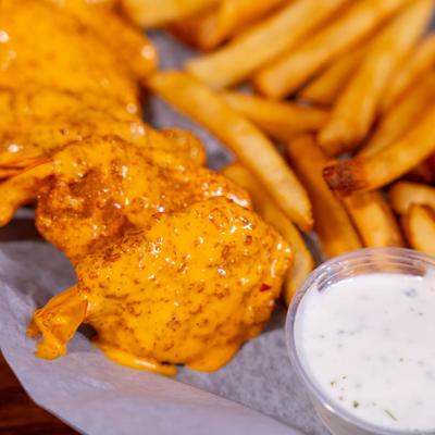 Bang Bang Shrimp with fries and dip.