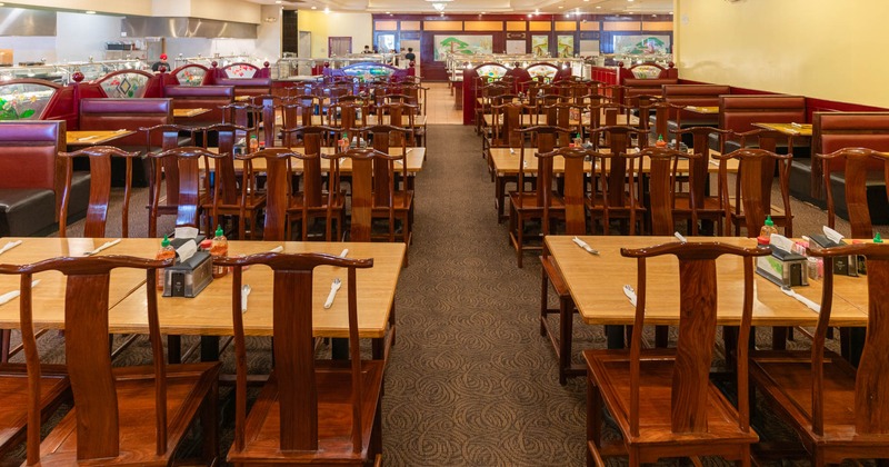 Dining area, tables ready for guests