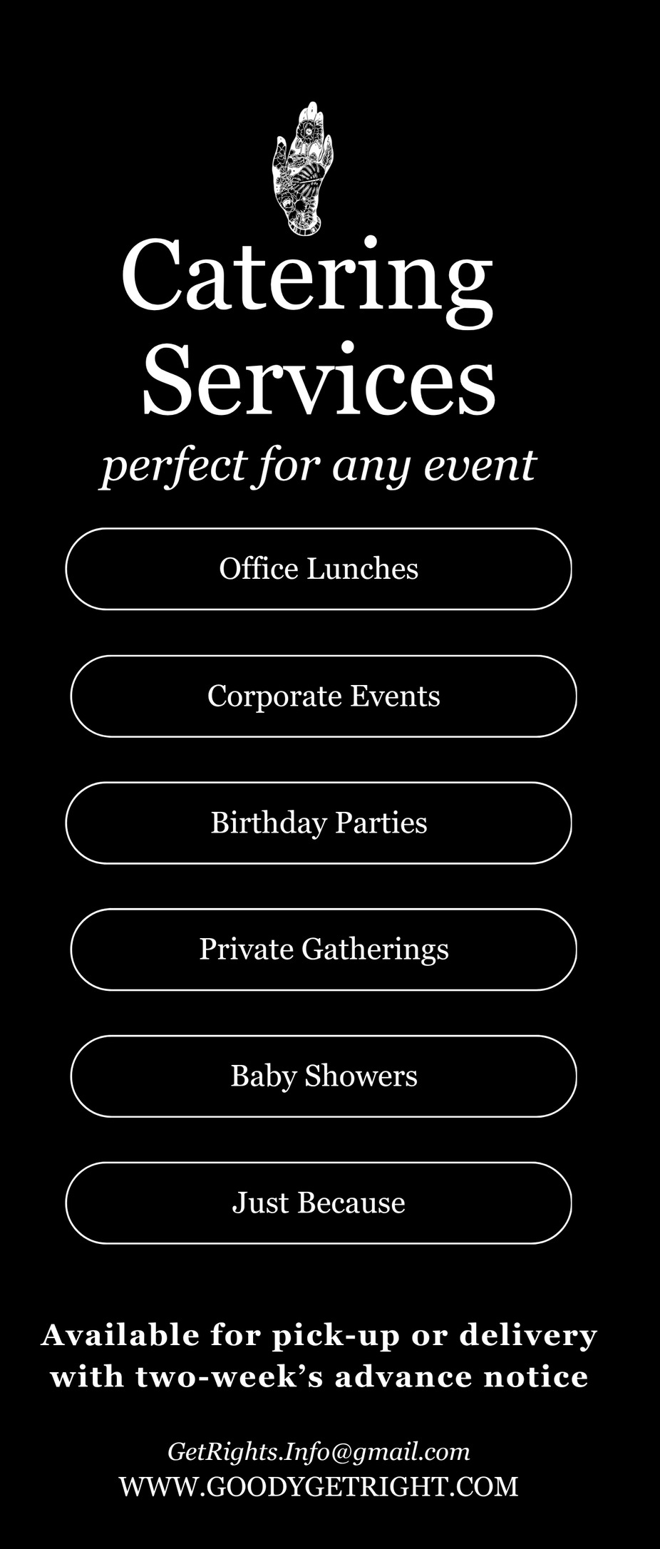 Catering menu page 1