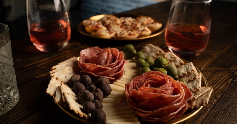 Charcuterie board and wine