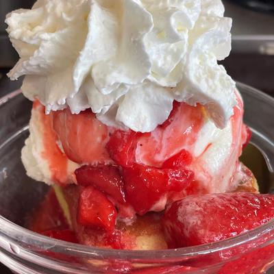 Strawberry shortcake, close up shot.