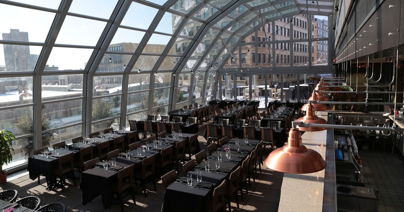 Interior, dining area on the covered rooftop