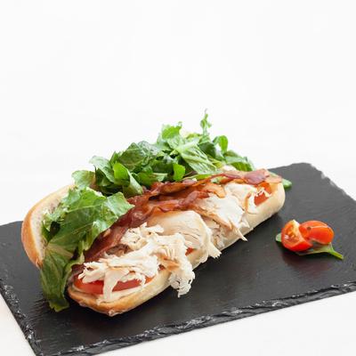 Turkey, lettuce, tomato, and bacon sandwich.