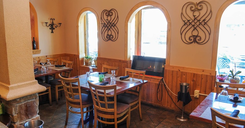 Interior, dining tables ready for guests