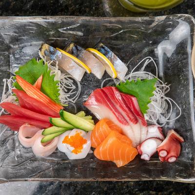Sashimi lunch, top view.
