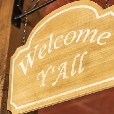 Outside hanging welcome sign