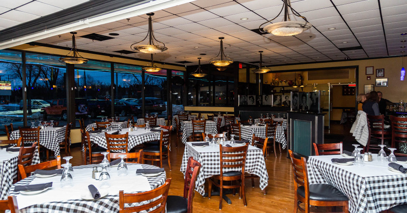 Dining area, tables set and ready for guests