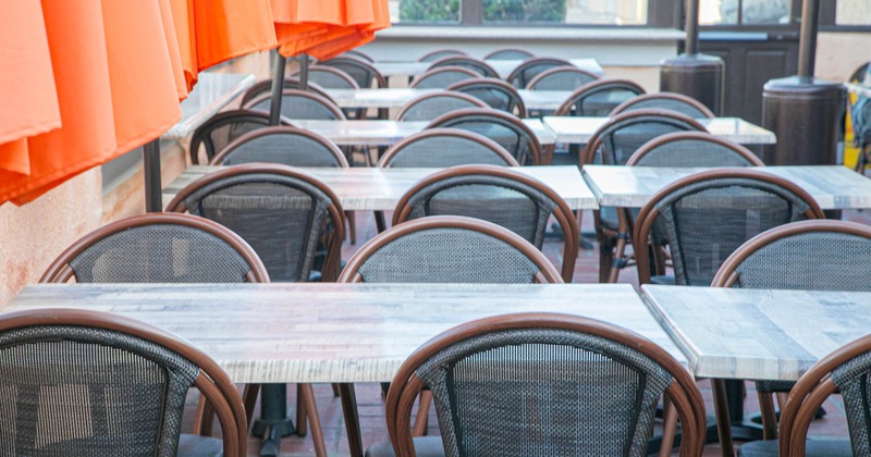 Exterior, tables and chairs ready for guests