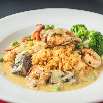 Chicken and steak Paella.