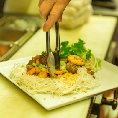 Vermicelli with Pork, Shrimp, and Imperial Rolls.