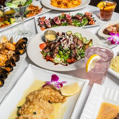 Various food and drinks.