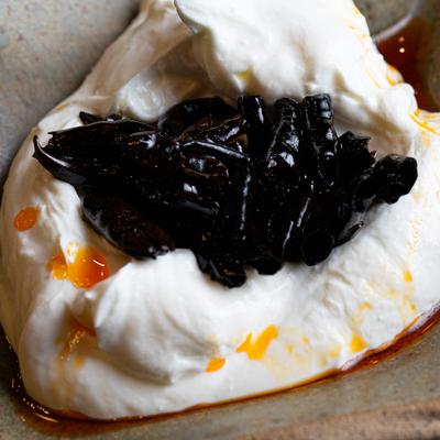 atom fried spicy peper and garlic yogurt.